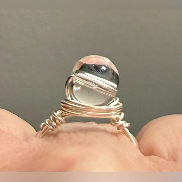 Ring - size 7.25-7.5 - wire wrapped clear round stone. New! Simply beautiful! - Picture 2 of 9